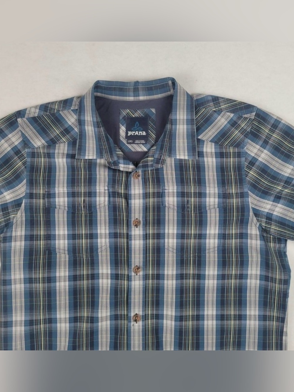 Prana Shirt Men's Size Large Multi-color Plaid Short Sleeve Button Front Logo